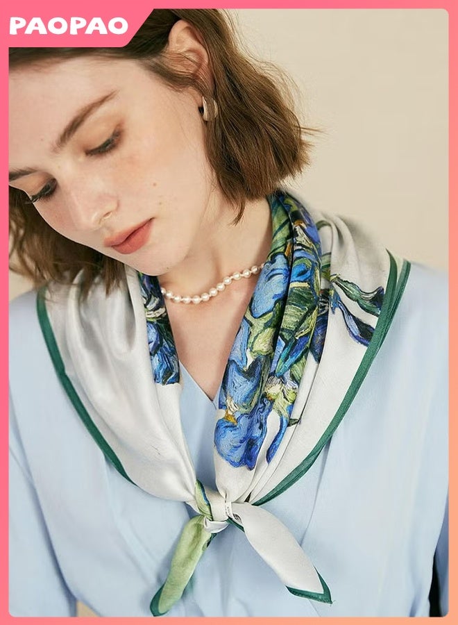 Pao pao Women's Silky Square Scarf, Lightweight Satin Neck Scarf, Floral Print Headscarf, Hair Wrap Bandana, Soft Simulated Silk Head Wrap Scarf for Stylish Outfits, Sun Protection and Fashion Decoration, 70x70cm - Image 2